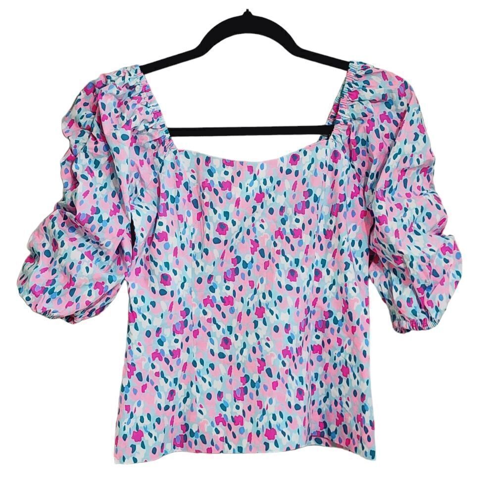 Lilly Pulitzer Bitsy Hottie Dottie puff sleeve smock back top 0